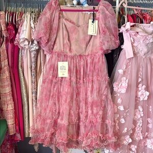 JessaKae Pink Flutter Sleeve Midi Sundress